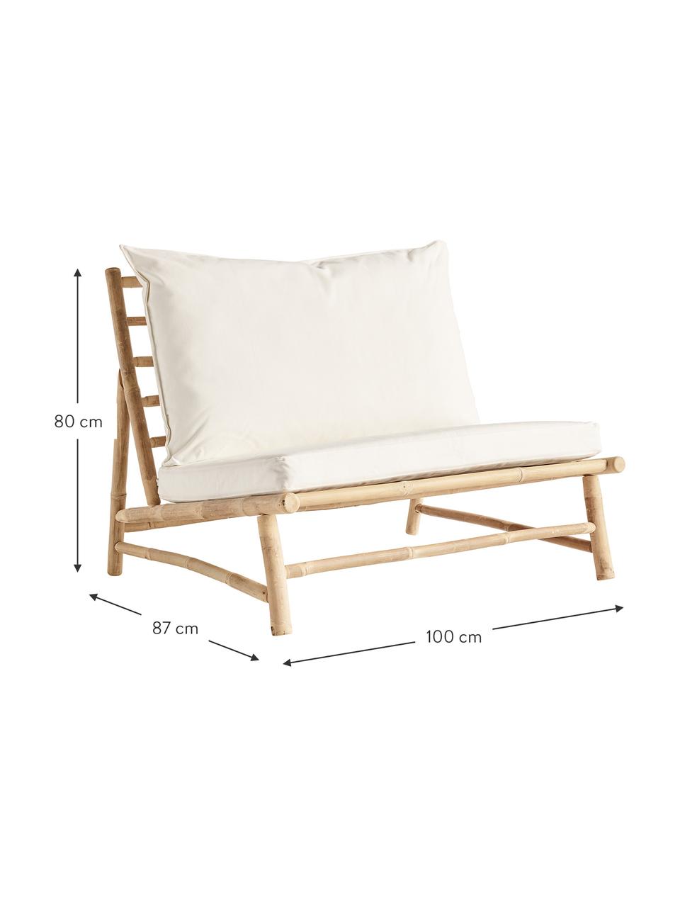 XL bamboe loungefauteuil Bamslow met bekleding, Frame: bamboe, Bekleding: 100% katoen, Wit, bruin, B 100 x H 87 cm