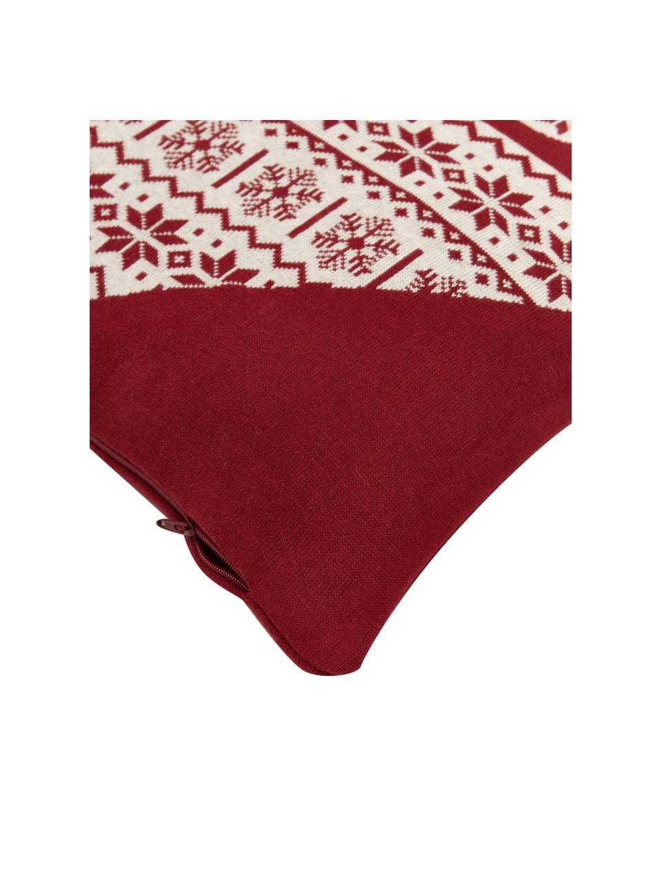 Housse de coussin 40x40 tricotéeée Hjerte, 100 % coton, Rouge, beige, larg. 40 x long. 40 cm