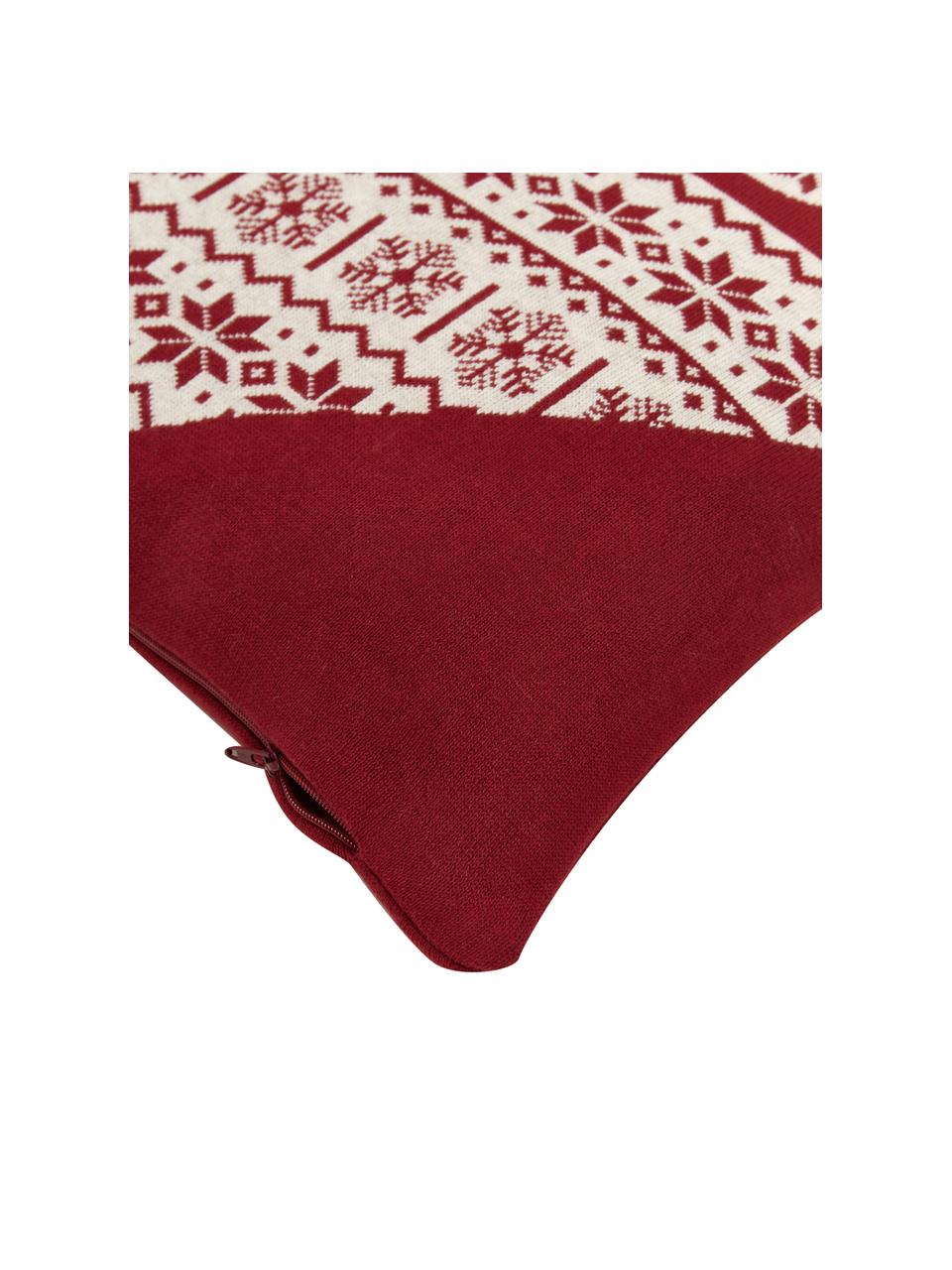 Pletený povlak na polštář Hjerte, 100% bavlna, Béžová, tmavě červená, Š 40 cm, D 40 cm