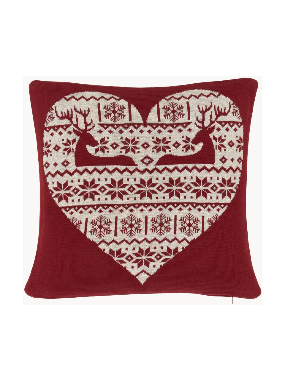 Poszewka na poduszkę z dzianiny Hjerte, 100% bawełna, Czerwony, jasny beżowy, S 40 x D 40 cm