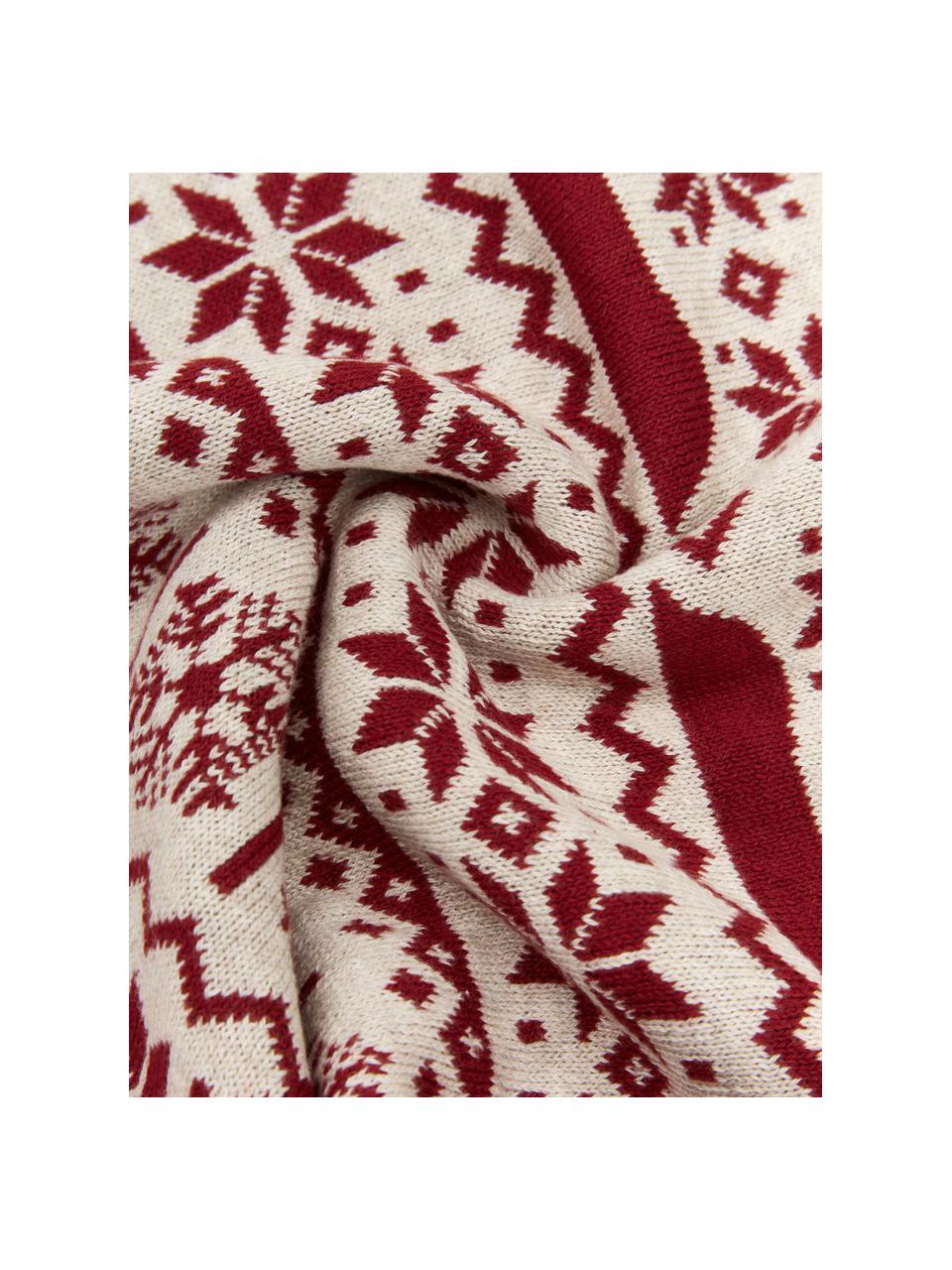 Federa arredo a maglia Hjerte, 100% cotone, Rosso, beige chiaro, Larg. 40 x Lung. 40 cm