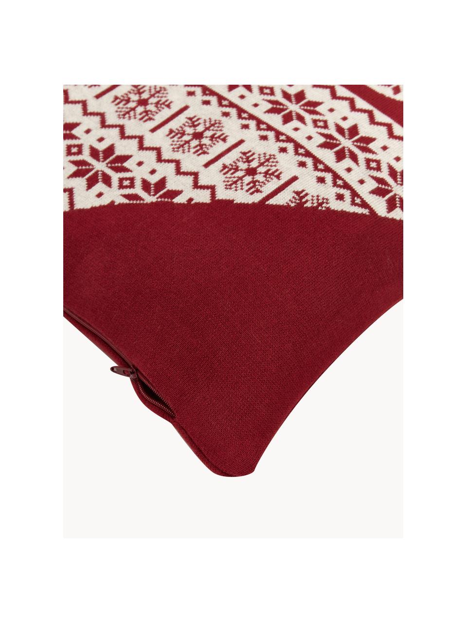 Pletený povlak na polštář Hjerte, 100 % bavlna, Červená, světle béžová, Š 40 cm, D 40 cm