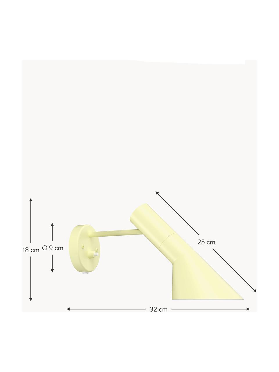 Aplique AJ, con enchufe, Lámpara: acero recubierto, Cable: cubierto en tela, Amarillo claro, An 32 x Al 18 cm