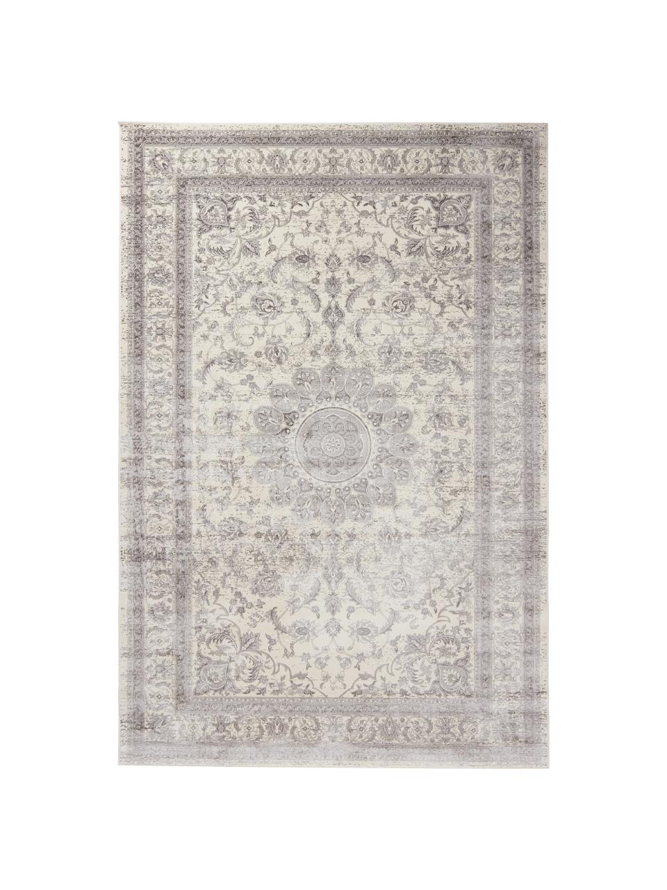 Tapis gris vintage en viscose Tortona, Gris argent, couleur crème