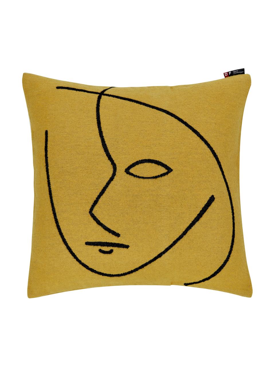 Baumwoll-Kissenhülle Nova Face mit abstraktem Print, Bezug: 85% Baumwolle, 8% Viskose, Gelb, Schwarz, 50 x 50 cm