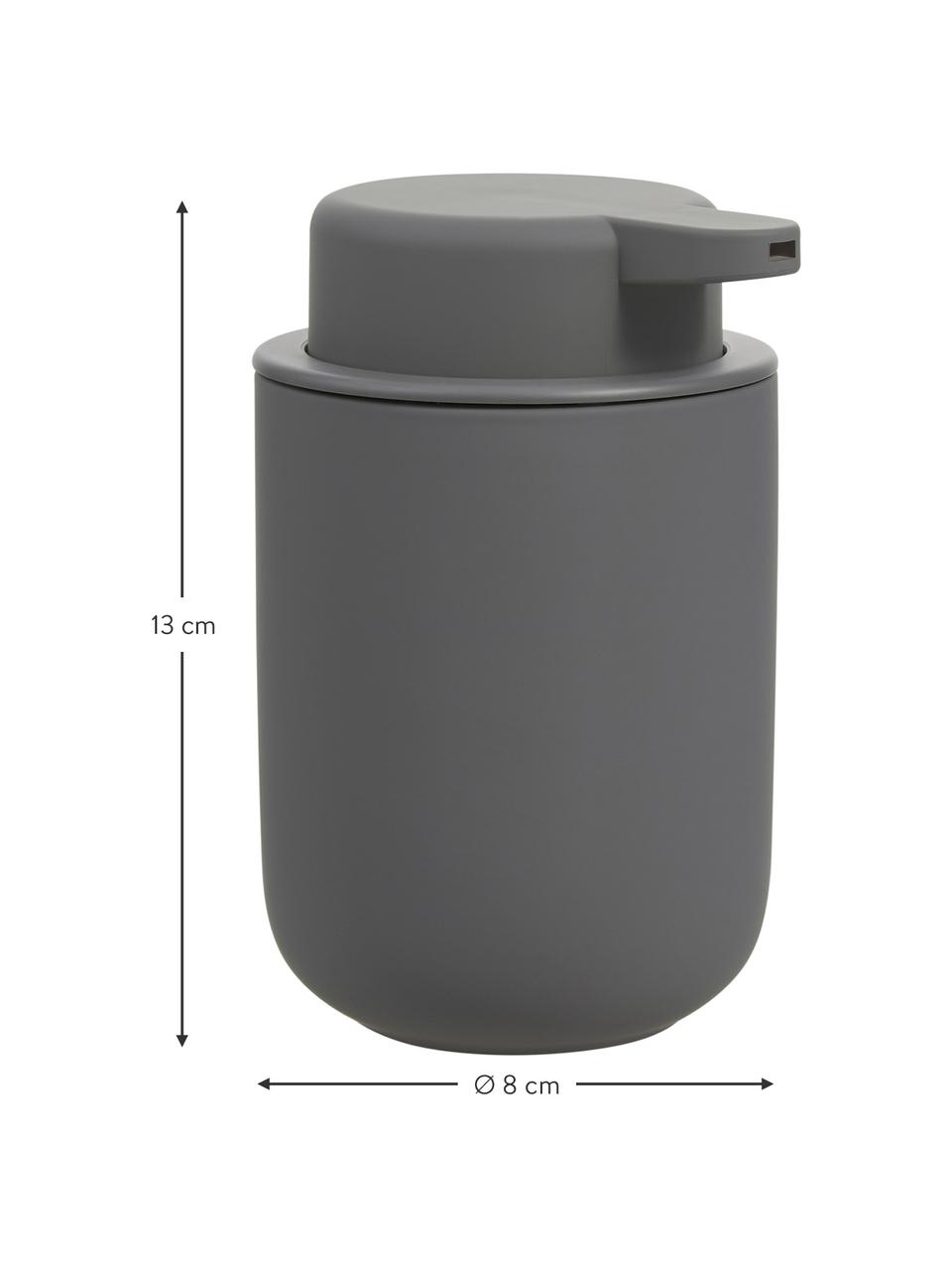 Distributeur de savon en grès à surface veloutée Omega, Gris, Ø 8 x haut. 13 cm