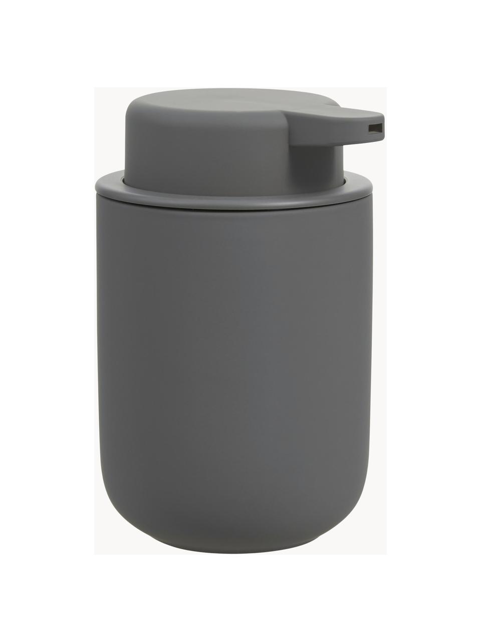 Dosificador de jabón con superficie suave al tacto Ume, Recipiente: gres revestido con superf, Dosificador: plástico, Gris, Ø 8 x Al 13 cm