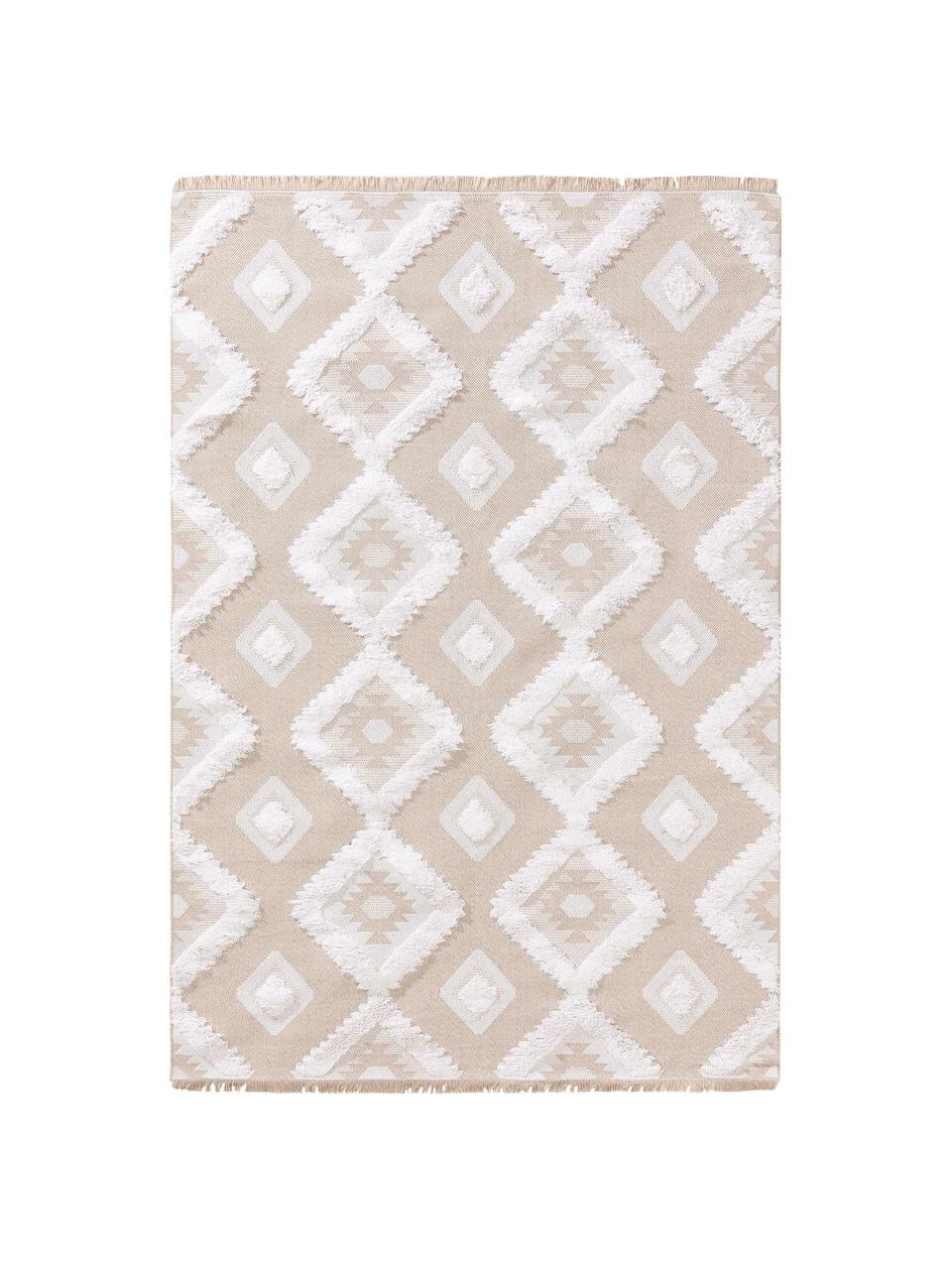 Tapis beige lavable en coton Oslo Squares, Blanc crème, beige