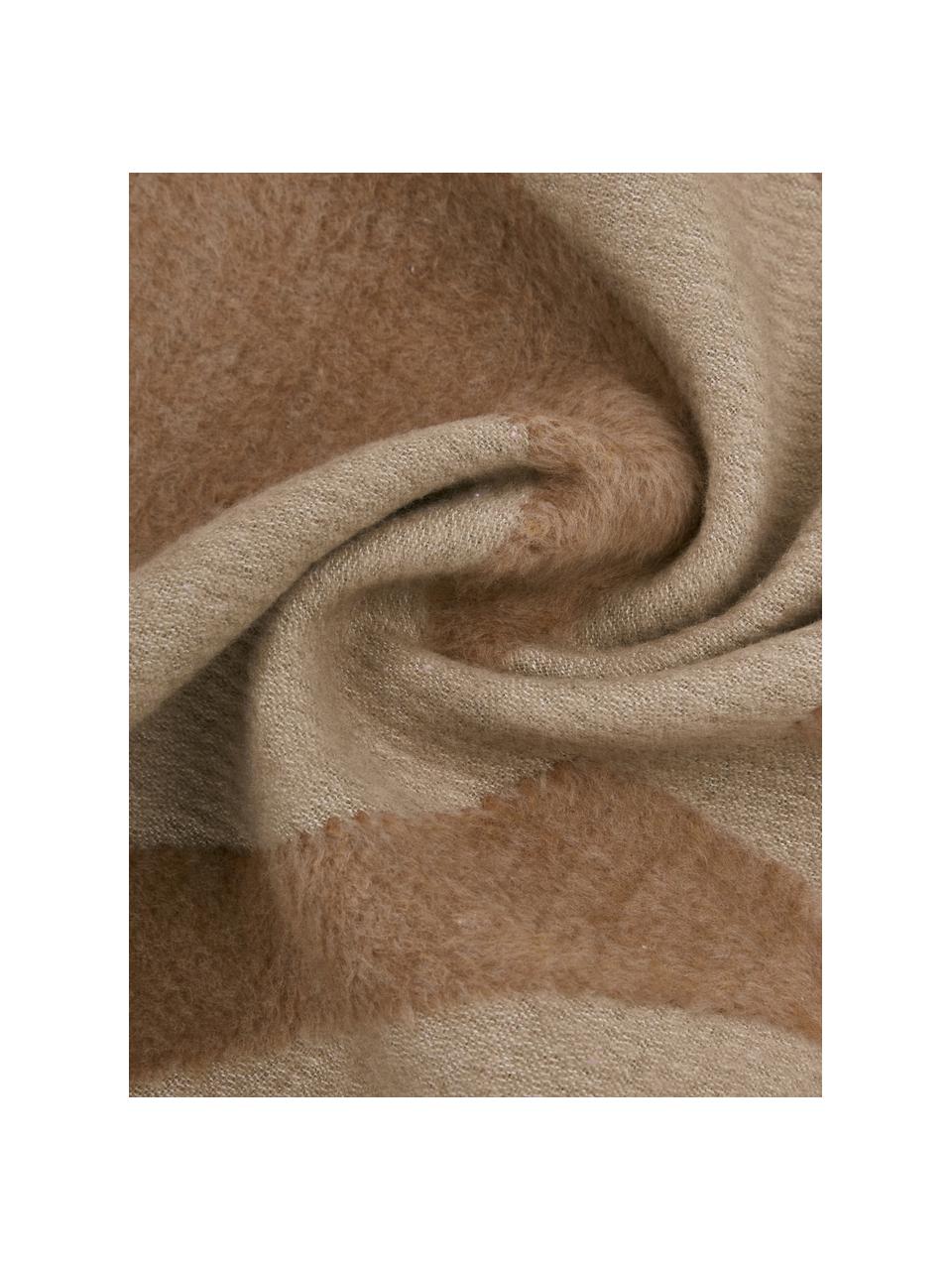 Coperta in flanella color terracotta con motivo e cuciture decorative Grafic, 85% cotone, 15% poliacrilico, Rosa, terracotta, Larg. 130 x Lung. 200 cm