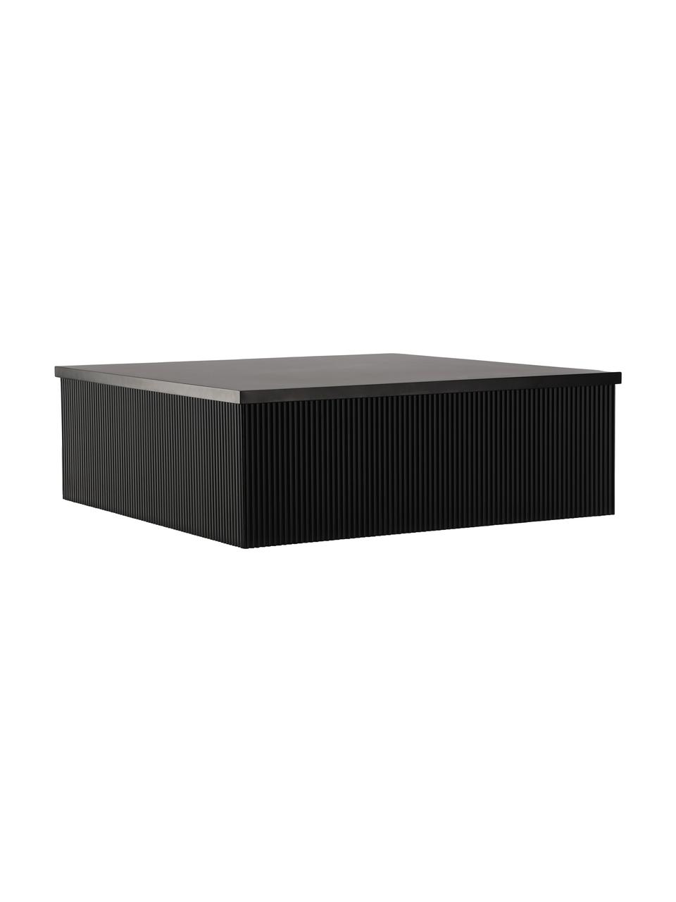 Table basse en bois avec relief rainuré Lenox, MDF (panneau en fibres de bois à densité moyenne), Bois, noir laqué, larg. 90 x prof. 90 cm