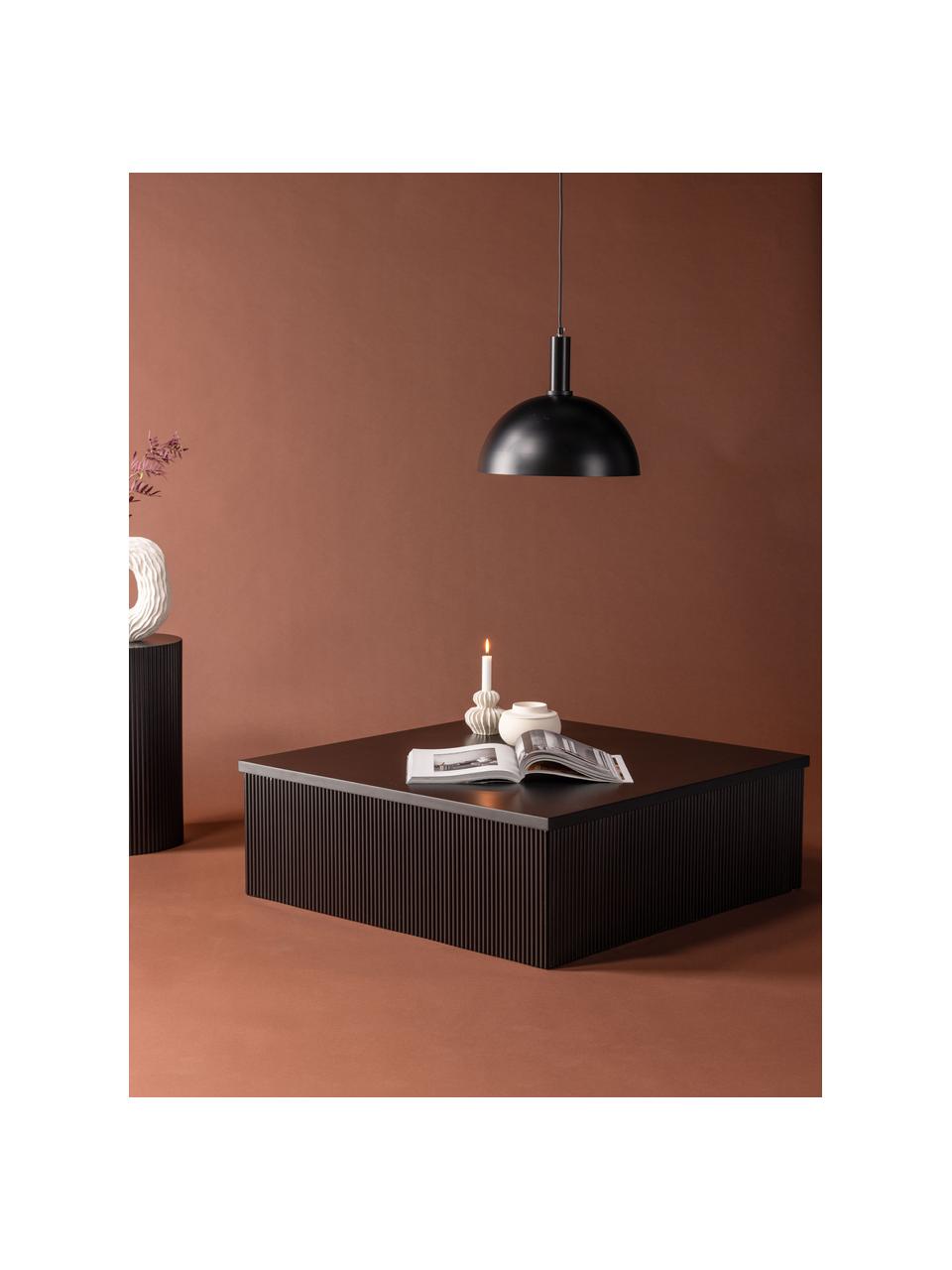 Tavolino da salotto in legno con rilievo scanalato Lenox, Pannello di fibra a media densità (MDF), Legno laccato nero, Larg. 90 x Prof. 90 cm