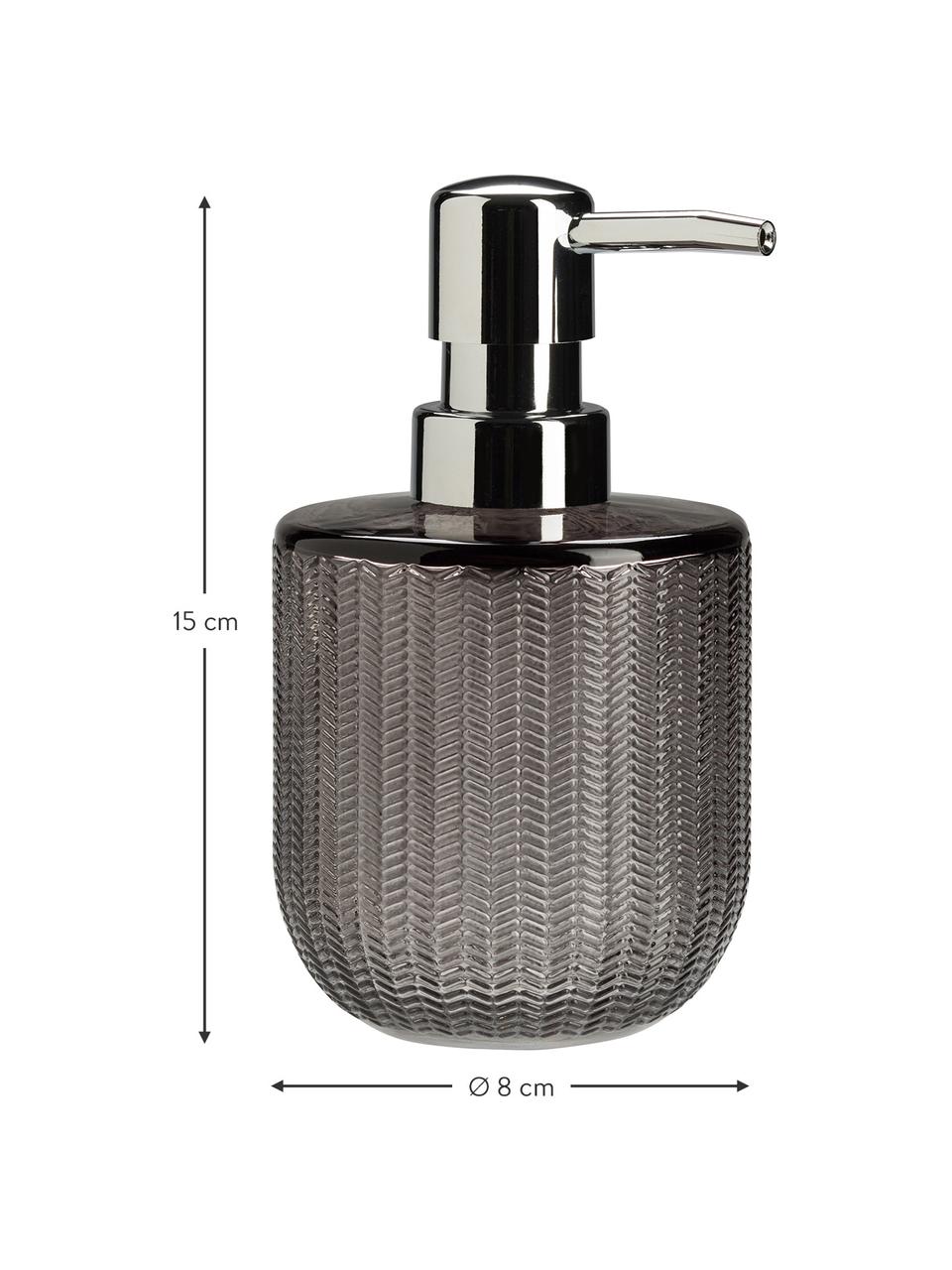 Dispenser sapone in vetro Emilia, Testa della pompa: metallo, Grigio, Ø 8 x Alt. 15 cm