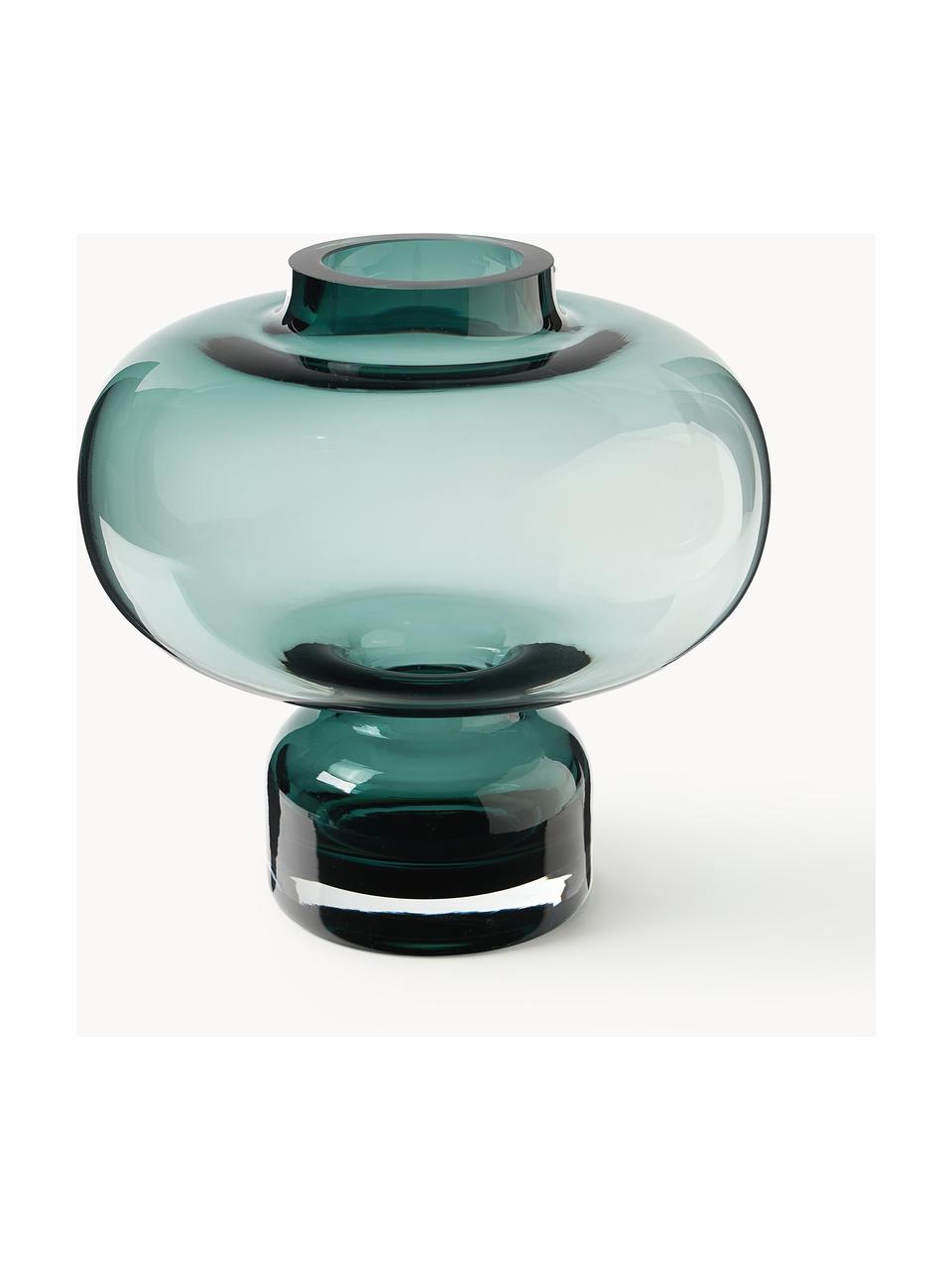 Ručne fúkaná dekoračná váza Nicola, Sodnovápenaté sklo, ručne fúkané, Tmavozelená, priehľadná, Ø 20 x V 20 cm