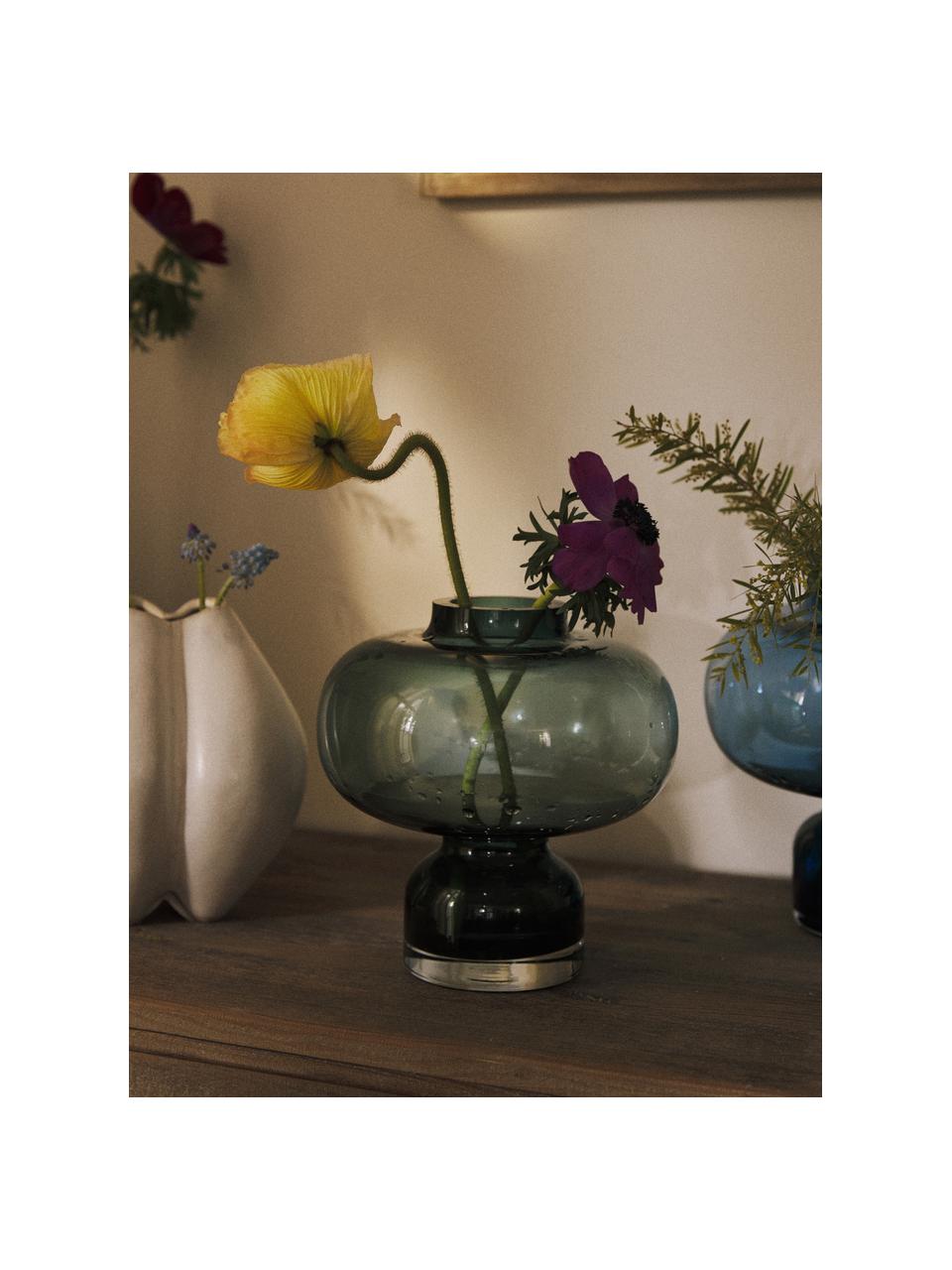 Ručně foukaná váza Nicola, Sodnovápenaté sklo, Tmavě zelená, Ø 20 cm, V 20 cm