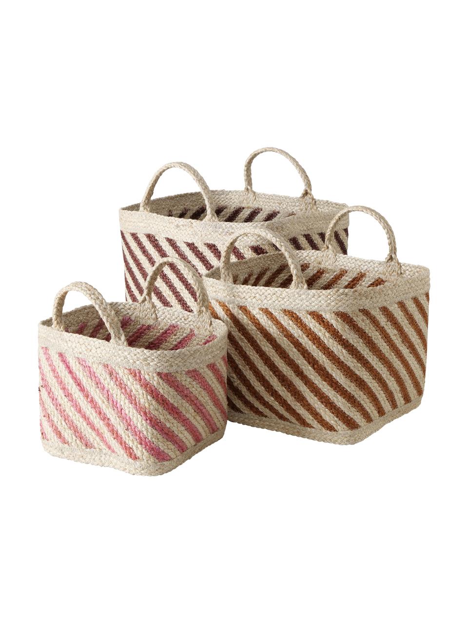 Corbeille de rangement artisanale Magura, 3 élém., Jute, Multicolore, Lot de différentes tailles