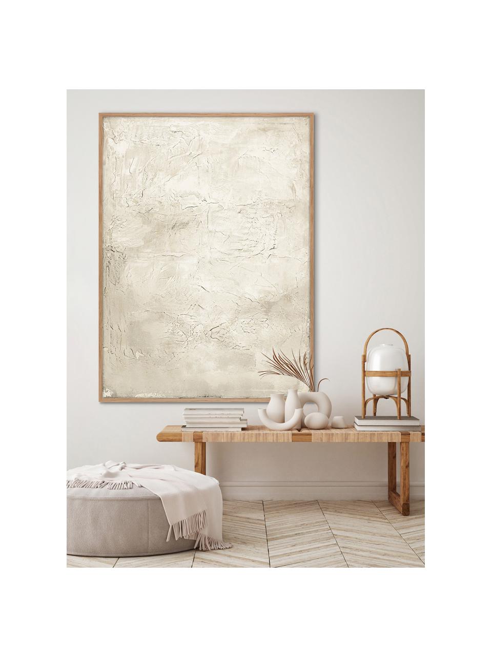 Ręcznie malowany obraz na płótnie w drewnianej ramie Simple Living, Stelaż: drewno sosnowe, Beżowy, S 92 x W 120 cm