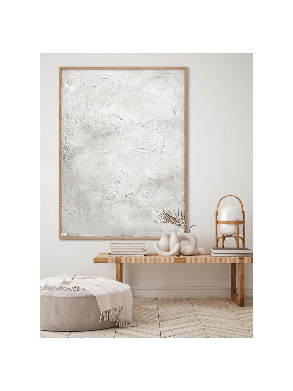 Ručně malovaný obrázek na plátně s dřevěným rámem Simple Living, Tlumeně bílá, světlé dřevo, Š 92 cm, V 120 cm