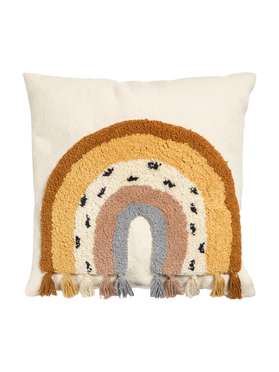 Geborduurde kussenhoes Tadea met regenboogmotief, 100% katoen, Crèmewit, meerkleurig, B 45 x L 45 cm