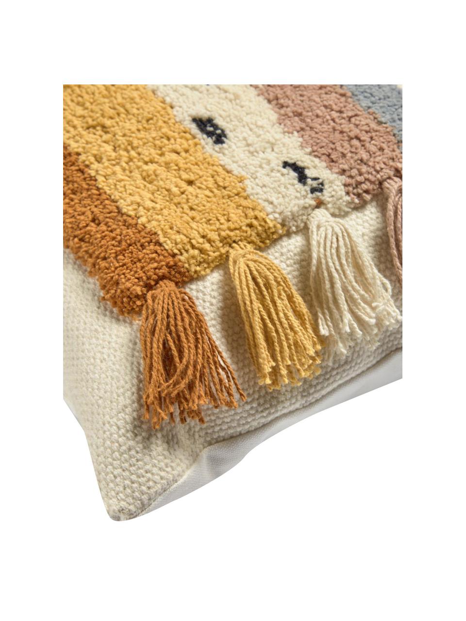 Geborduurde kussenhoes Tadea met regenboogmotief, 100% katoen, Crèmewit, meerkleurig, B 45 x L 45 cm