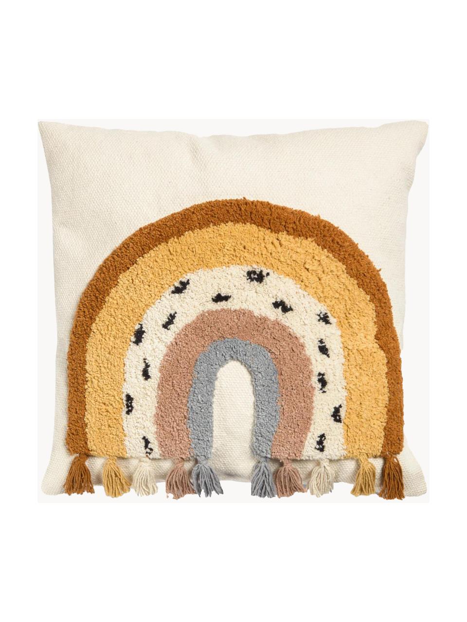 Federa arredo ricamata con motivo arcobaleno Tadea, 100% cotone, Bianco crema, multicolore, Larg. 45 x Lung. 45 cm