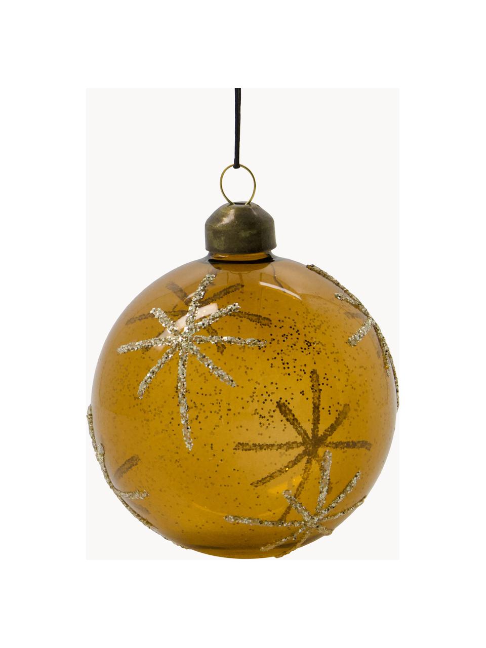 Boules de Noël Star, 4 pièces, Verre, Ocre, doré, Ø 8 cm