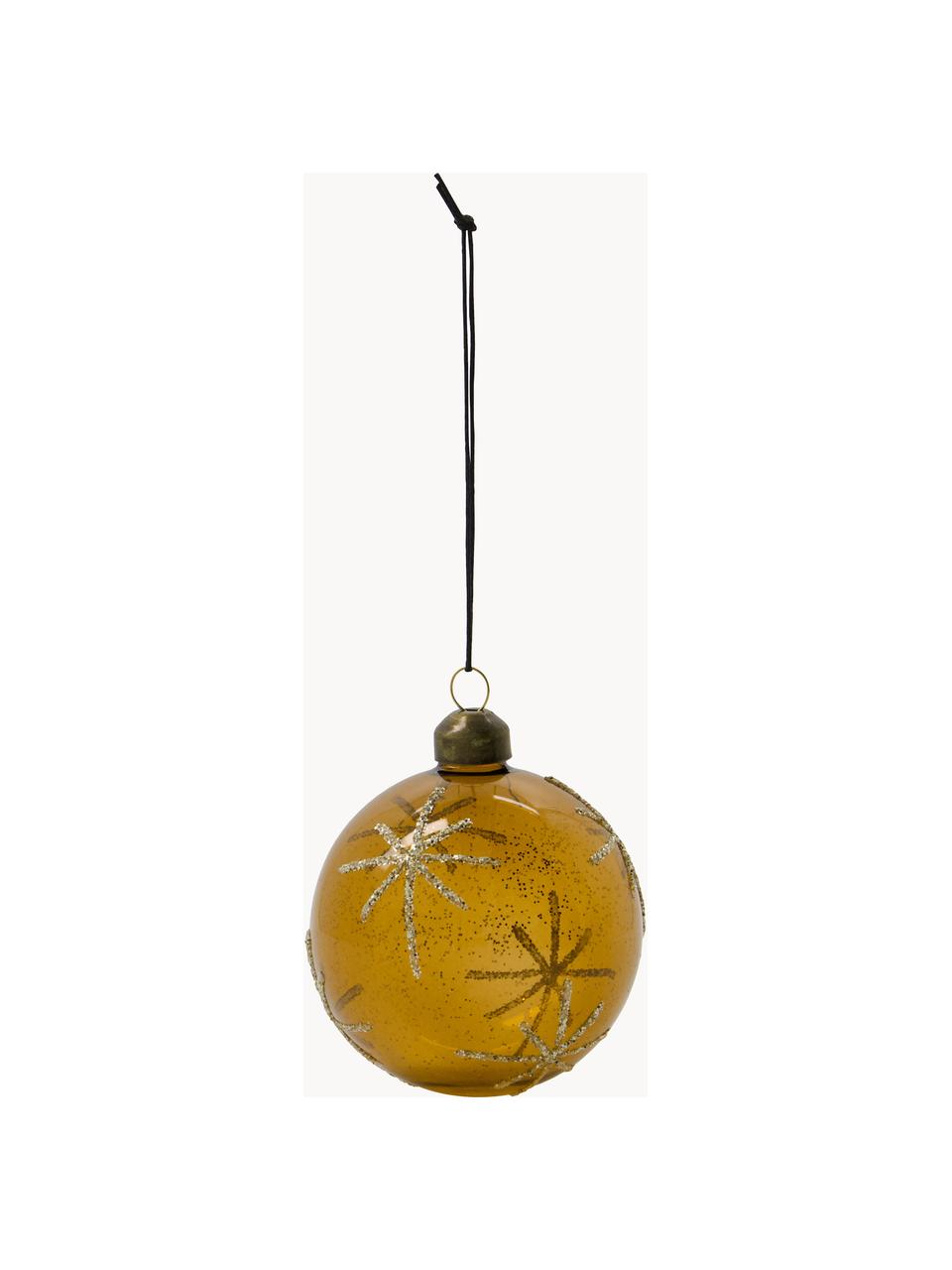 Boules de Noël Star, 4 pièces, Verre, Ocre, doré, Ø 8 cm