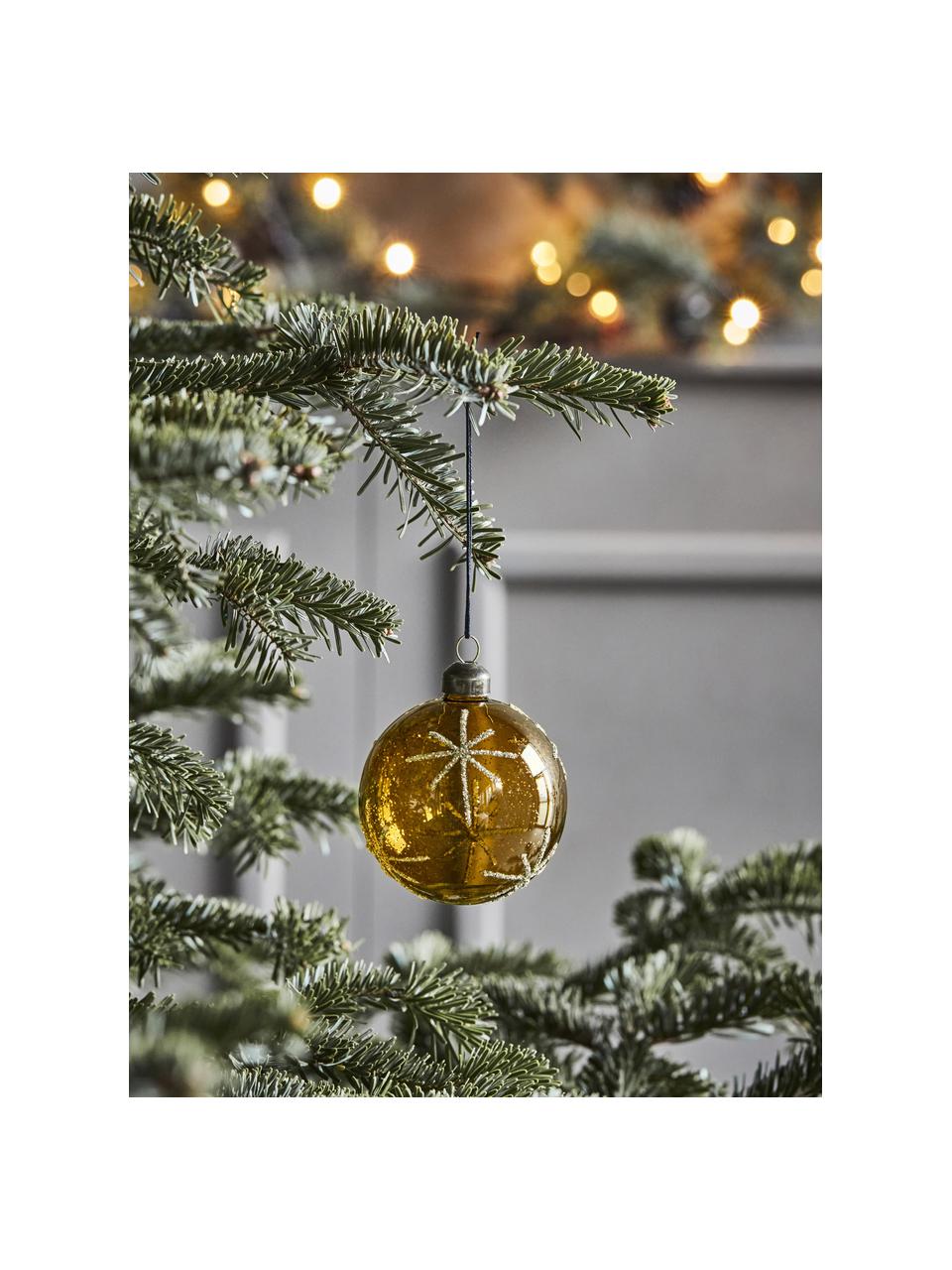 Boules de Noël Star, 4 pièces, Verre, Ocre, doré, Ø 8 cm