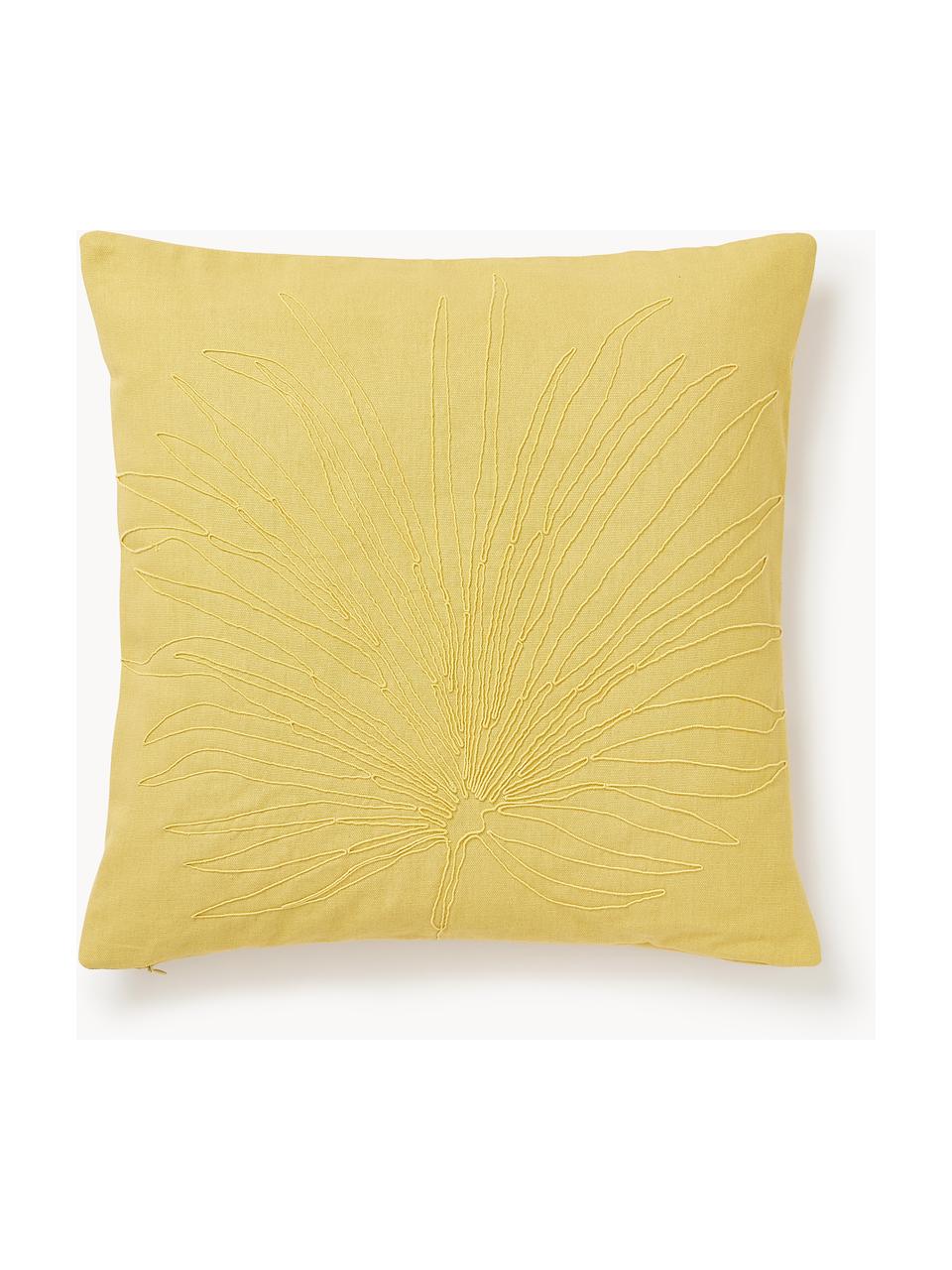 Housse de coussin 45x45 brodée Pritha, 100 % coton, Jaune, larg. 45 x long. 45 cm