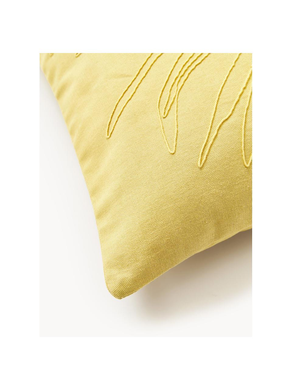 Housse de coussin 45x45 brodée Pritha, 100 % coton, Jaune, larg. 45 x long. 45 cm