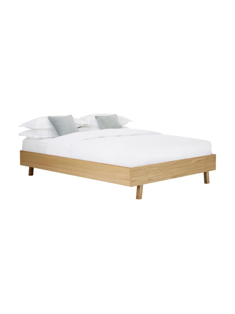 Cama de madera Tammy, sin cabecero, Estructura: madera contrachapada con , Patas: madera de roble maciza, Roble, An 180 x L 200 cm