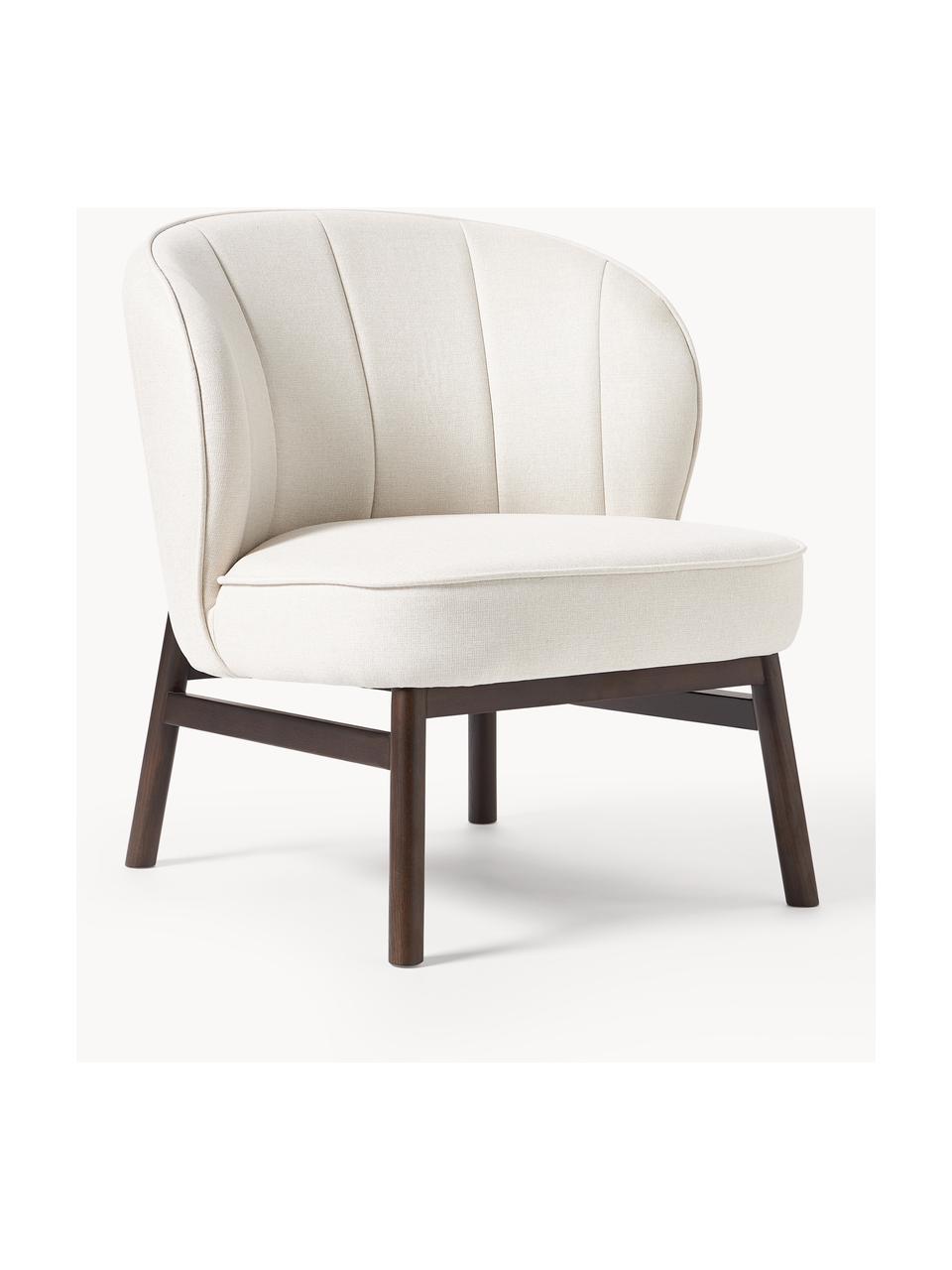 Fauteuil lounge rembourré en bois Dale, Tissu blanc cassé, bois de frêne foncé, larg. 68 x haut. 68 cm