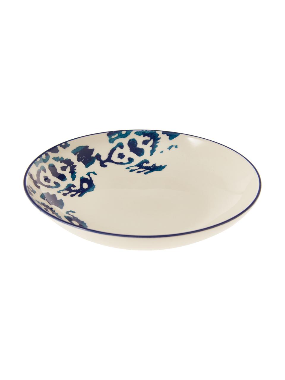 Assiette creuse artisanale céramique Ikat, 6 pièces, Céramique, Blanc, bleu, Ø 23 cm