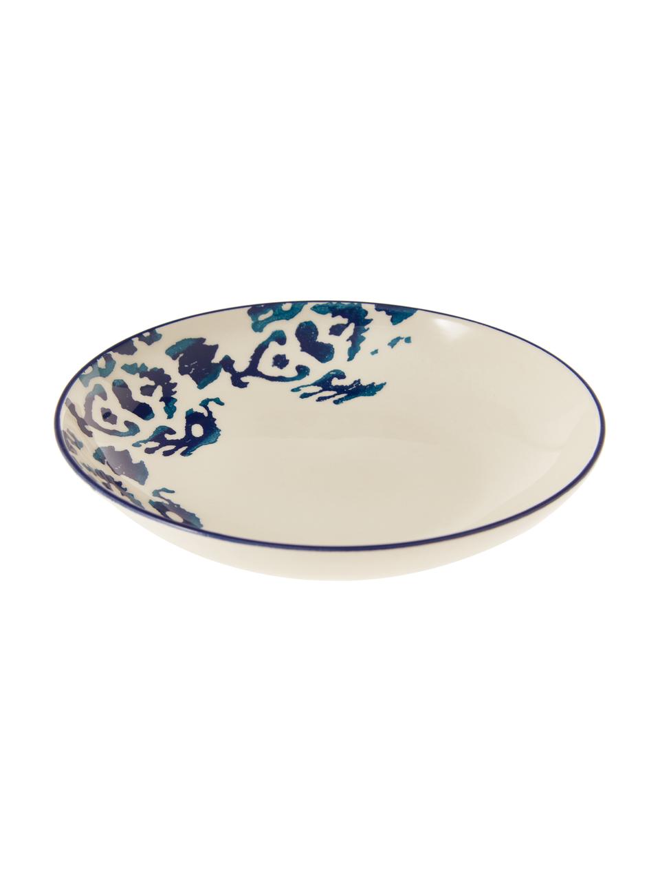Ručně vyrobené hluboké talíře Ikat, 6 ks, Keramika, Bílá, modrá, Ø 23 cm