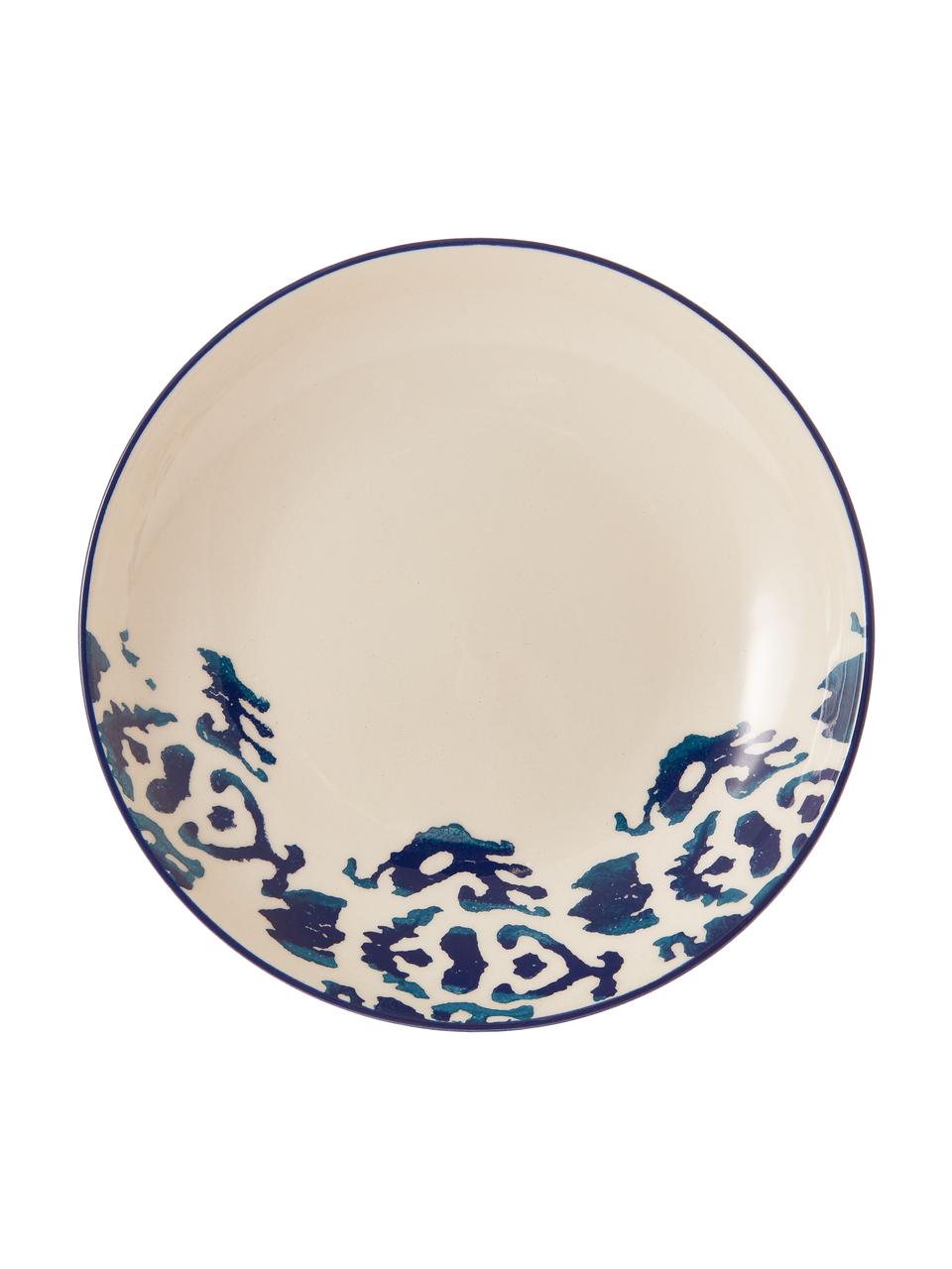 Assiette creuse artisanale céramique Ikat, 6 pièces, Céramique, Blanc, bleu, Ø 23 cm