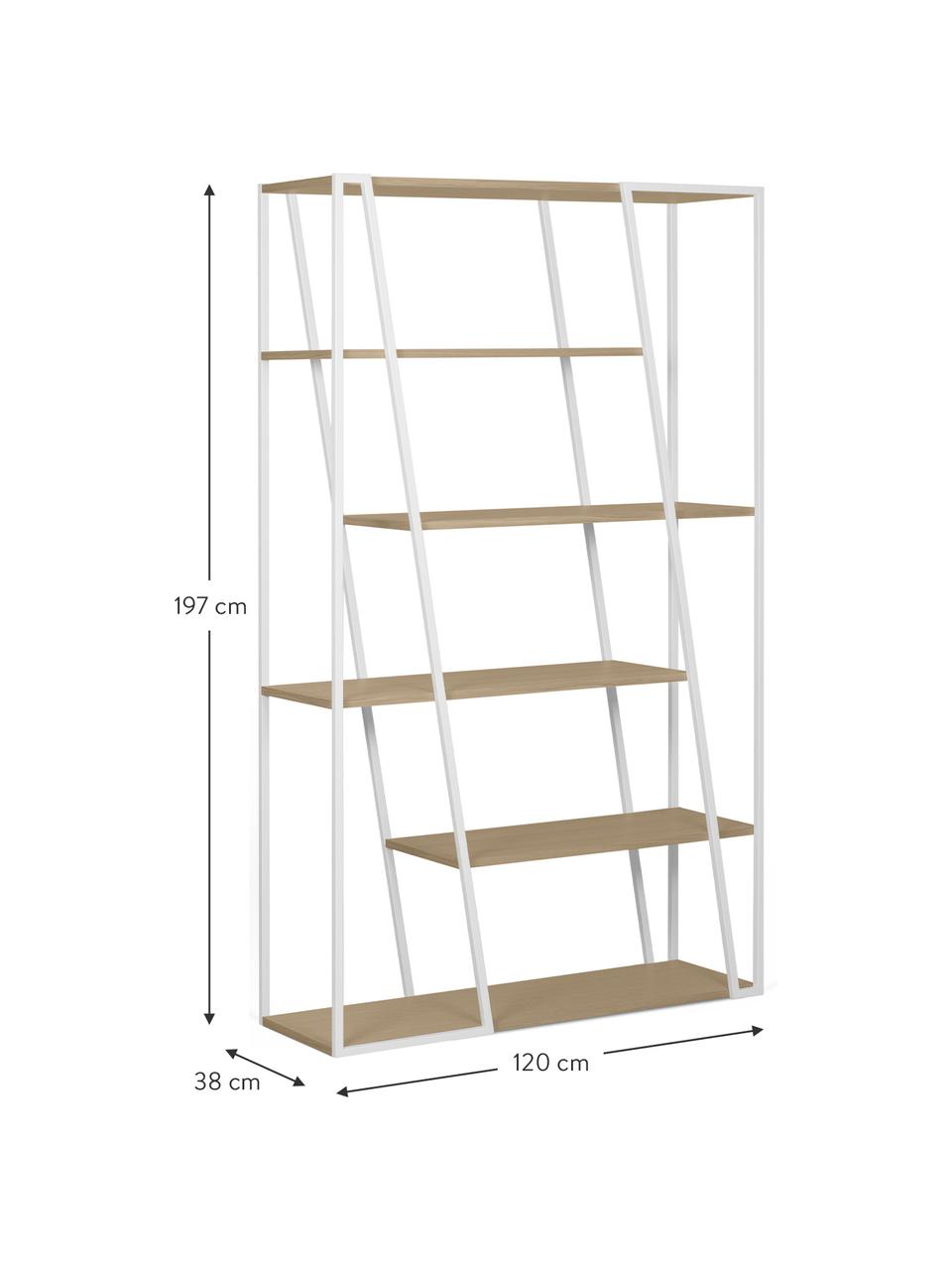 Estantería Albi, Estructura: metal recubierto, Estantes: tablero de fibras de dens, Blanco, roble, An 120 x Al 197 cm