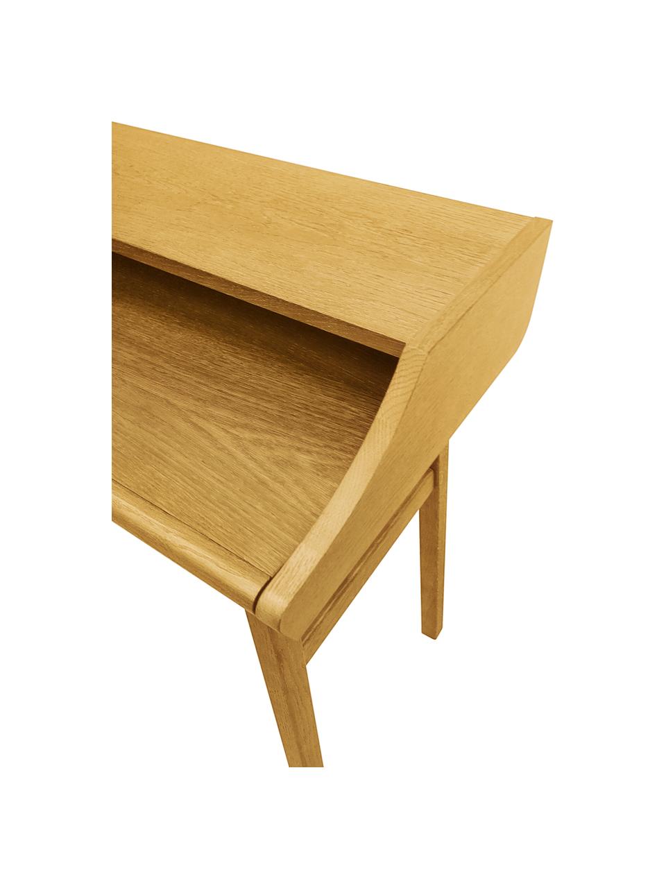 Uitschuifbare bureau Carteret, 115 x 44 - 68 cm, Poten: massief eikenhout, FSC®-g, Tafelblad: spaanplaat met eikenhoutf, Lichtbruin, B 115 x H 84 cm