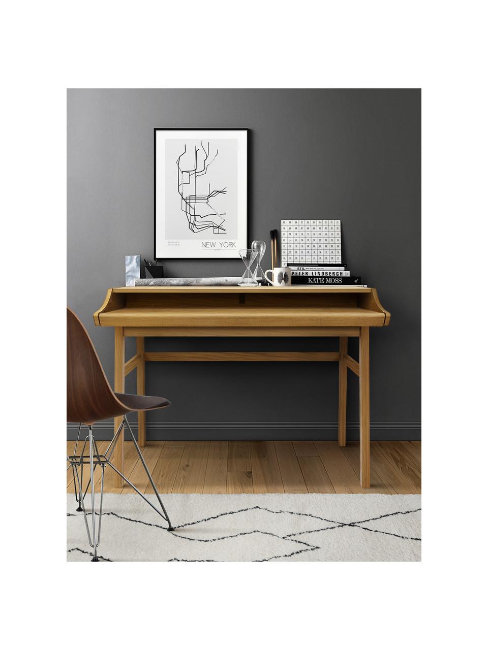 Uitschuifbare bureau Carteret, 115 x 44 - 68 cm, Poten: massief eikenhout, FSC®-g, Tafelblad: spaanplaat met eikenhoutf, Lichtbruin, B 115 x H 84 cm