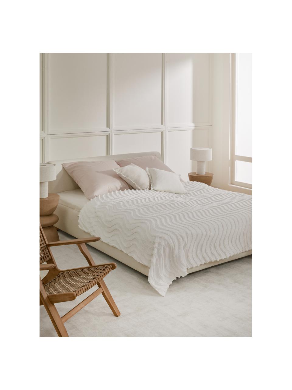 Přehoz s všívanými detaily Felia, 100% bavlna, Bílá, Š 160 cm, D 200 cm (pro postele s rozměry až 120 x 200 cm)