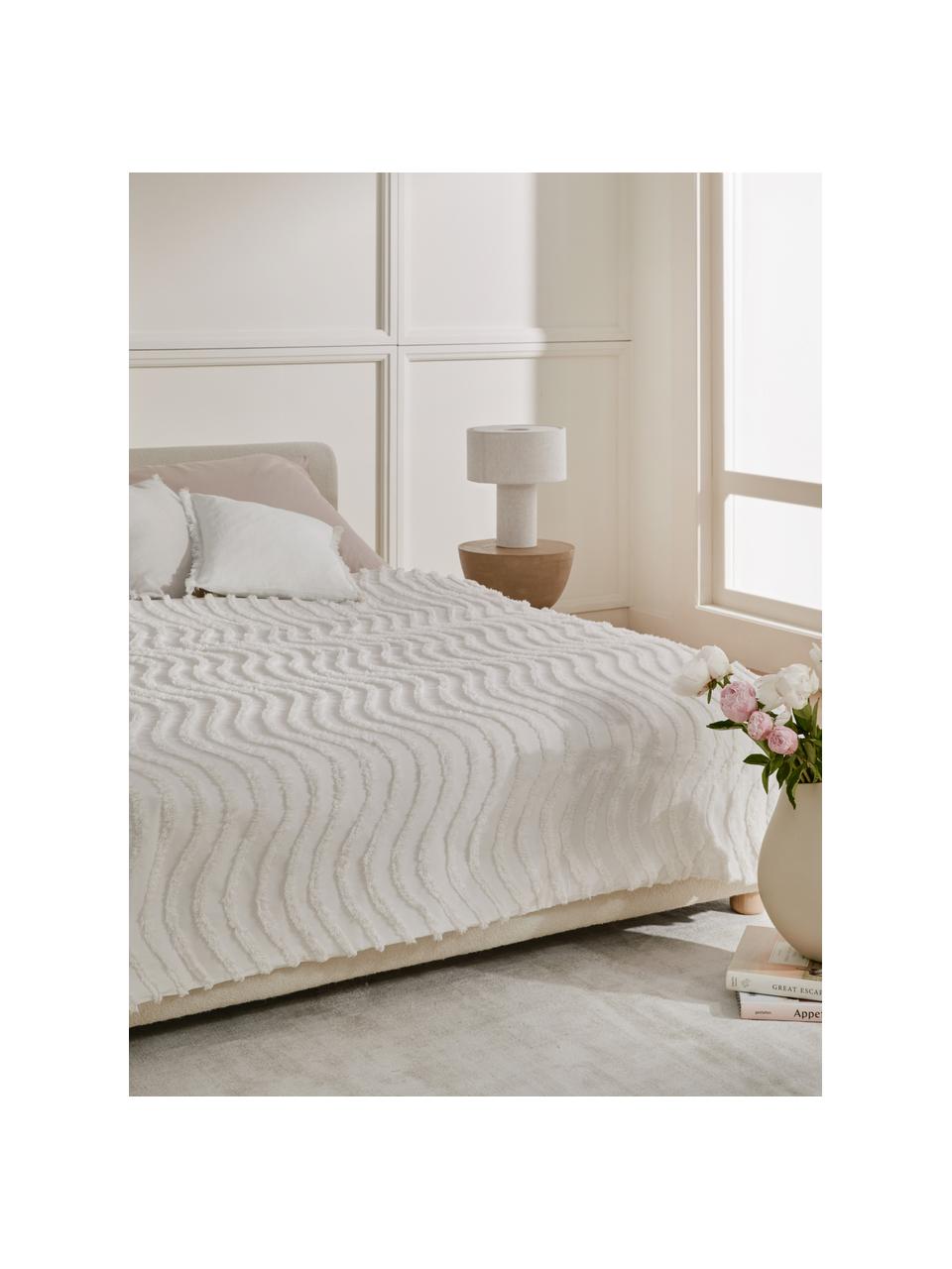 Tagesdecke Felia mit getufteter Verzierung, 100 % Baumwolle, Weiss, B 160 x L 200 cm (für Betten bis 120 x 200 cm)