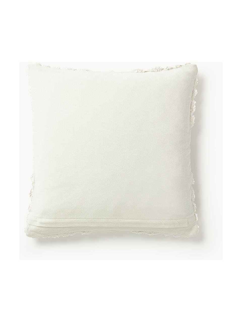 Housse de coussin en coton avec motif hivernal Nira, 100 % coton, Blanc crème avec motif de flocons de neige, larg. 45 x long. 45 cm