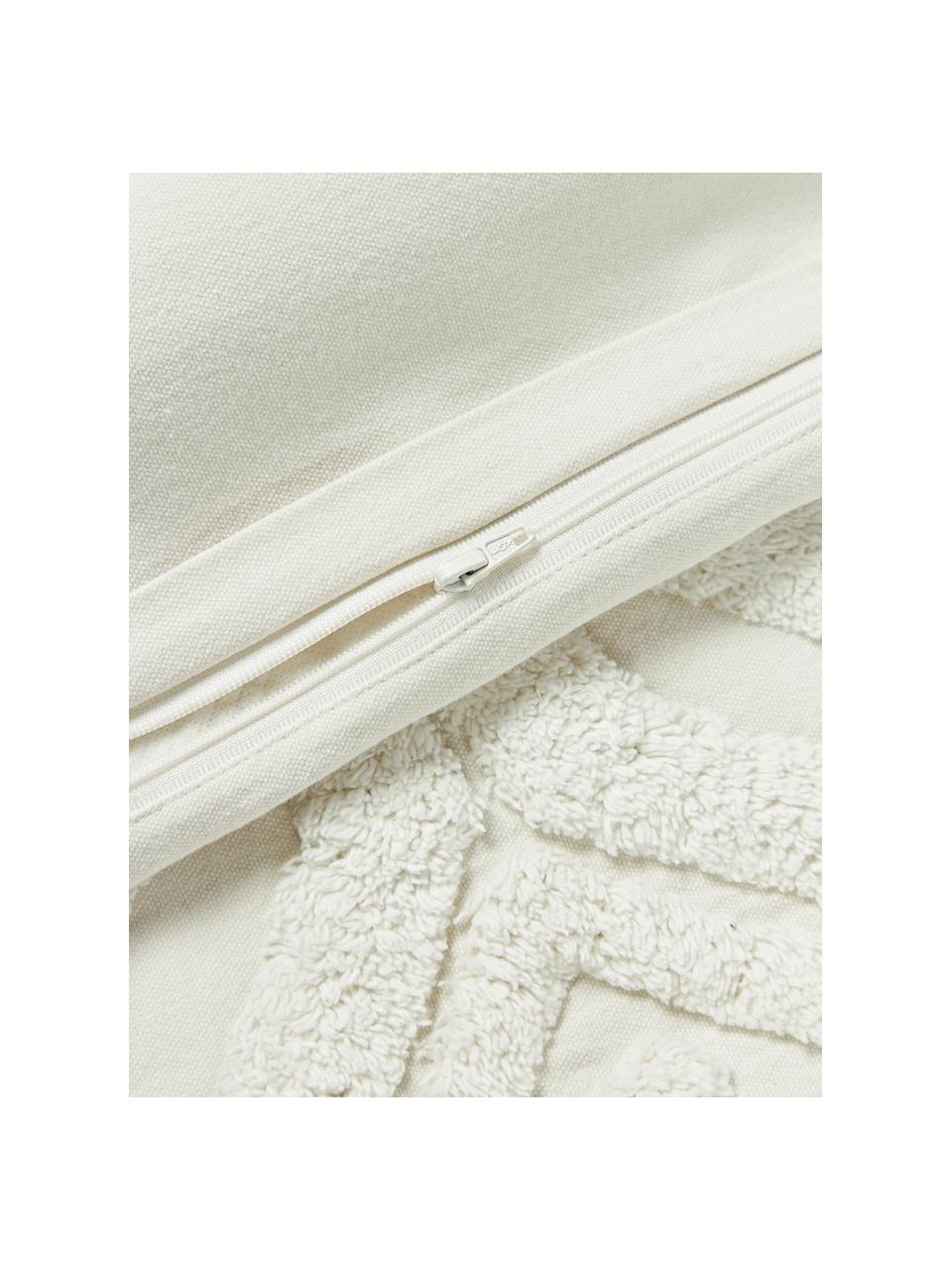 Housse de coussin en coton avec motif hivernal Nira, 100 % coton, Blanc crème avec motif de flocons de neige, larg. 45 x long. 45 cm