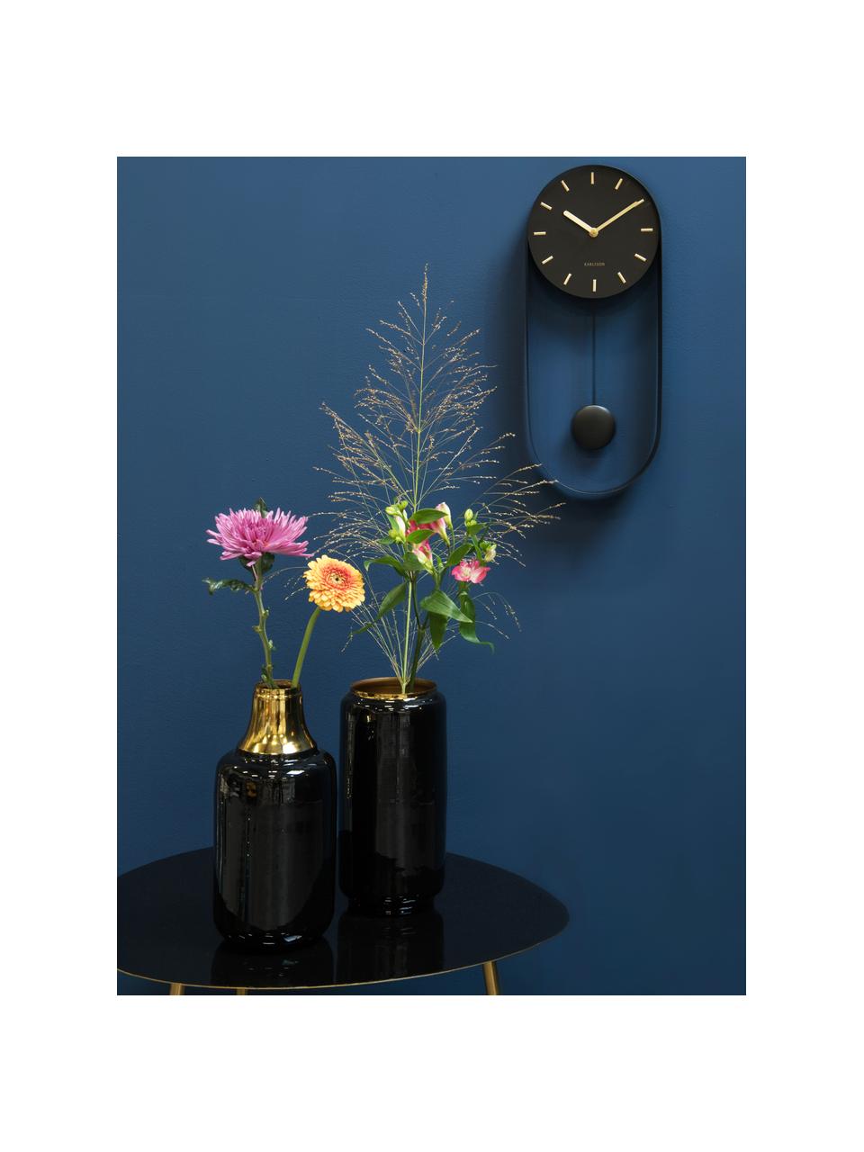 Horloge murale vintage Charm, Métal, enduit, Noir, couleur dorée, larg. 20 x haut. 50 cm