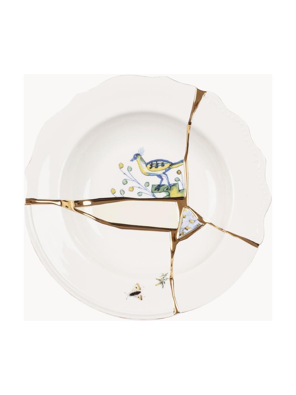 Designer porseleinen soepbord Kintsugi, Decoratie: goudkleurig, Wit, Ø 22 cm