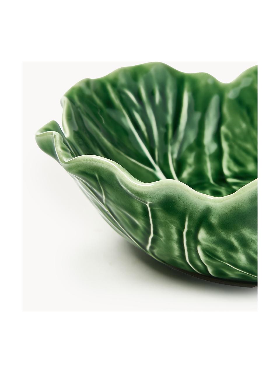 Handbemalte Salatschüssel Cabbage, 2 Stück, Steingut, Dunkelgrün, Ø 22 x H 7 cm