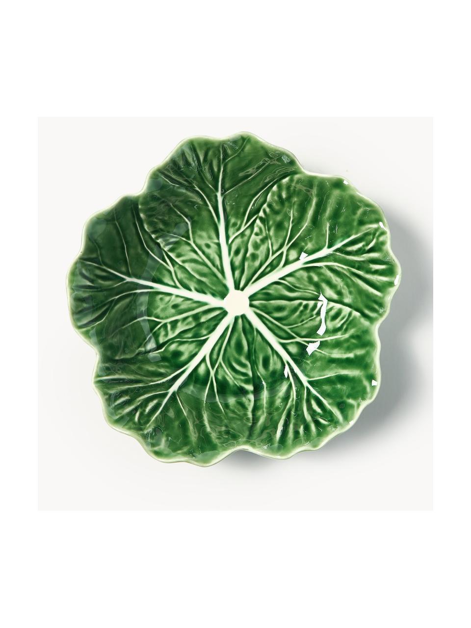 Handbemalte Salatschüssel Cabbage, 2 Stück, Steingut, Dunkelgrün, Ø 22 x H 7 cm