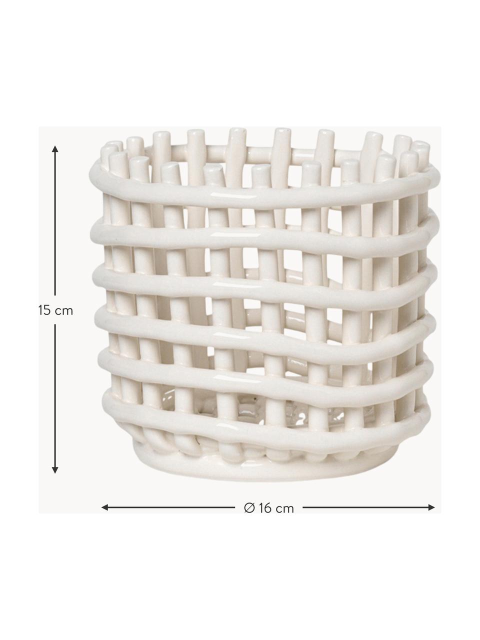 Panier de rangement artisanal en céramique Nalan, haut. 15 cm, Céramique, Blanc cassé, Ø 16 x haut. 15 cm