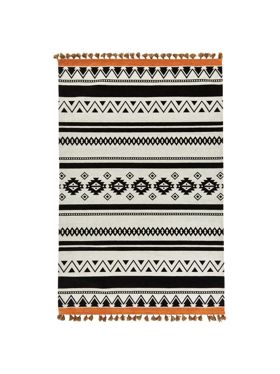 Alfombra kilim con borlas Afar, estilo étnico, Algodón, poliéster, Negro, An 80 x L 150 cm (Tamaño XS)