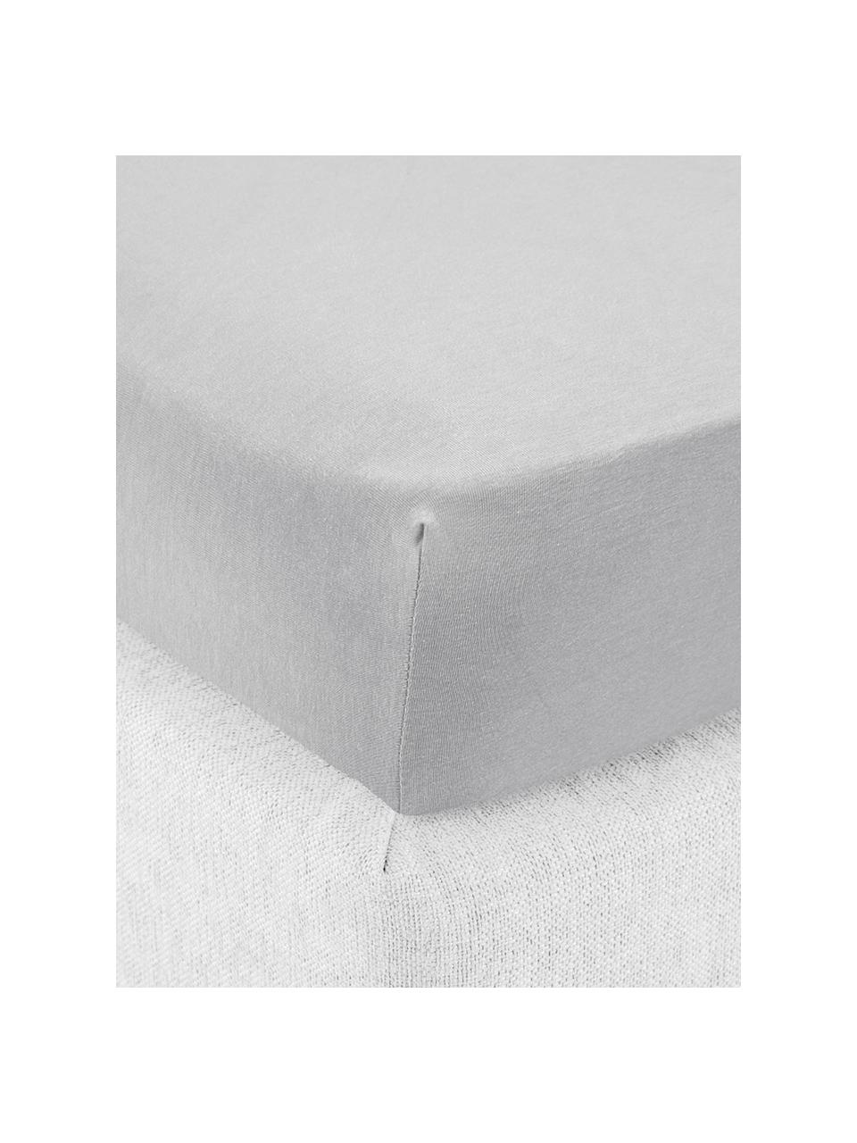 Drap-housse en jersey élasthanne pour surmatelas Lara, 95 % coton, 5 % élasthanne, Gris clair, larg. 95 x long. 200 cm, haut. 15 cm