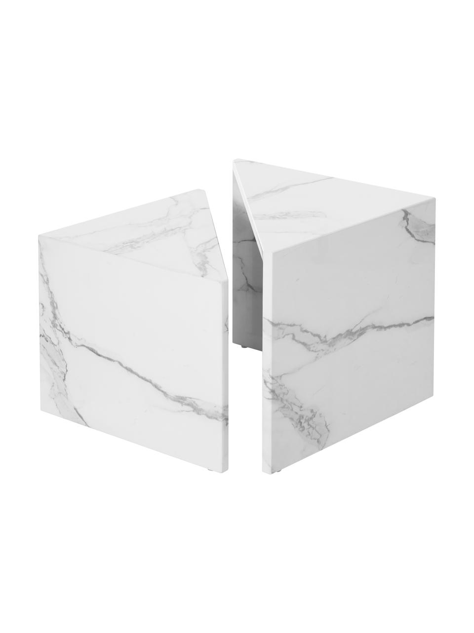Couchtisch 2er-Set Vilma in Marmor-Optik, Mitteldichte Holzfaserplatte (MDF), mit lackbeschichtetem Papier in Marmoroptik überzogen, Weiß marmoriert, glänzend, Sondergrößen