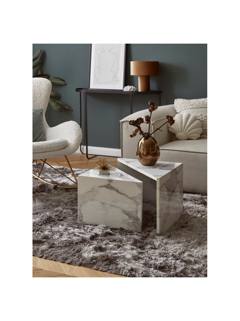 Salontafelset Vilma in marmerlook, 2-delig, MDF bedekt met gelakt papier, Wit, gemarmerd, Set met verschillende formaten